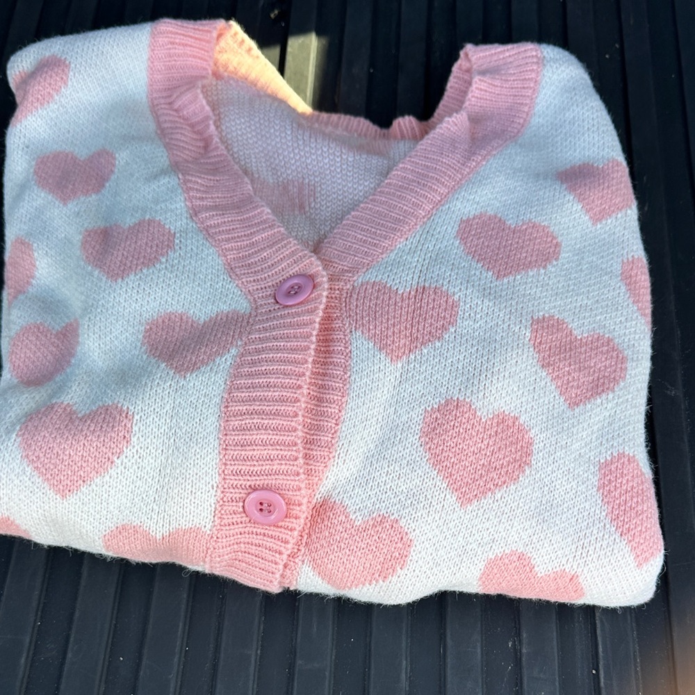 Pink Heart Pattern Women’s Cardigan Sweater